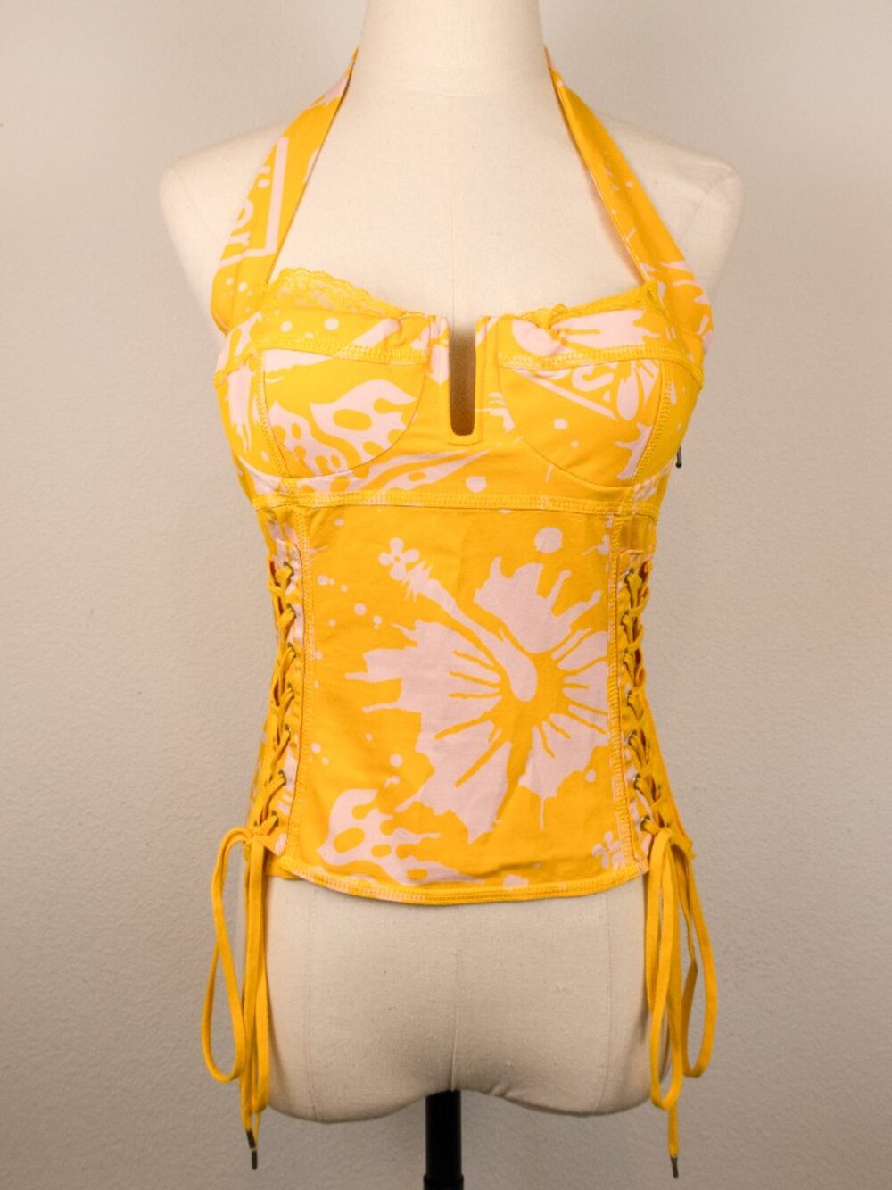Dior Surf Yellow Corset Top Yellow Pink FR 40